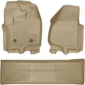 imageHusky Liners Weatherbeater Floor Mats  Fits 20122016 Ford F250F350 Crew CAB ONLY with Drivers Side Foor Rest ampamp Without Manual Transfer Case Shifter  Front ampamp 2nd Row 3pc Black  99711Tan