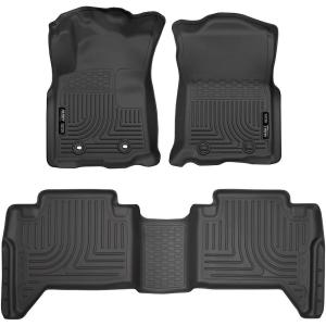 imageHusky Liners Weatherbeater Floor Mats  Fits 20182024 Toyota Tacoma Double ampamp Access CAB ONLY wAuto Trans  Front Row 2pc Black  13971Black