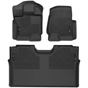 imageHusky Liners Xact Contour Floor Mats  Fits 20152024 Ford F150 Includes 20222024 Lightning SuperCrew Without Fold Flat Storage Full Coverage  Front ampamp 2nd Row 3pc Black  53498Front  2nd Full Cvg  SuperCrew wo FF Storage