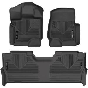 imageHusky Liners Xact Contour Floor Mats  Fits 20152024 Ford F150 Includes 20222024 Lightning SuperCrew Without Fold Flat Storage Full Coverage  Front ampamp 2nd Row 3pc Black  53498Front  2nd  SuperCrew w FF Storage