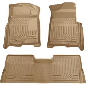 imageHusky Liners Weatherbeater Floor Mats  Fits 2008  2010 Ford F250 F350 F450 CREW CAB ONLY without Manual Shifter Footwell Coverage  Front ampamp 2nd Row 3pc Tan  98383