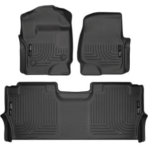 imageHusky Liners Weatherbeater Floor Mats  Fits 20172025 Ford F250F350F450 SUPERCREW CAB ONLY with Factory Carpet ampamp with Fold Flat Storage  Front ampamp 2nd Row 3pc Black  94061