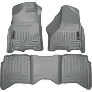 imageHusky Liners Weatherbeater Floor Mats  Fits 20092024 Ram 1500 1924 Classic Body only Crew CAB ONLY 20102018 Ram 25003500 wAutomatic Transmission  Front ampamp 2nd Row 3pc Grey  99002Grey