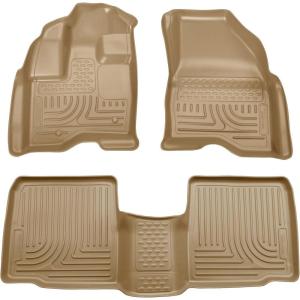 imageHusky Liners Weatherbeater Floor Mats  Fits 20102019 Ford Taurus  Front amp 2nd Row 3pc Tan  98703