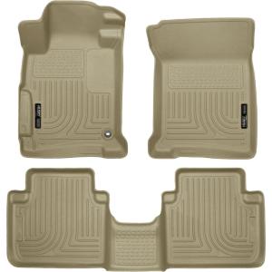 imageHusky Liners Weatherbeater Floor Mats  Fits 20132017 Honda Accord Sedan  Front amp 2nd Row 3pc Tan  98483