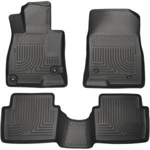 imageHusky Liners Weatherbeater Floor Mats  Fits 20142018 Mazda 3 HatchbackSedan  Front amp 2nd Row 3pc Black  98651Front  2nd Seat Floor Mats